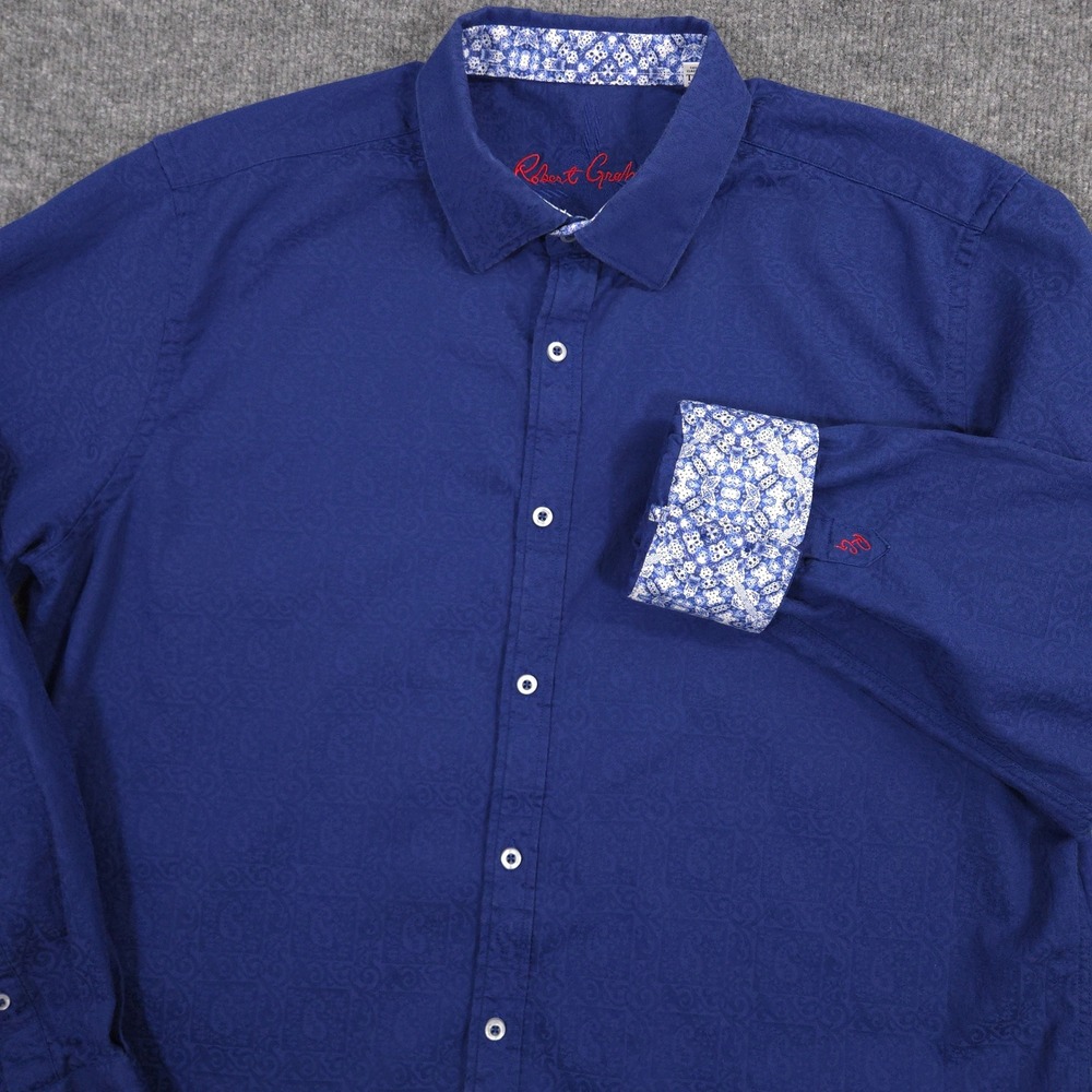 Robert Graham Shirt Mens 2XL Blue Subtle Paisley Jacquard Classic Fit Flip‎ Cuff